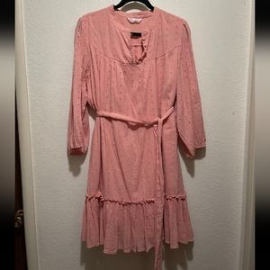 Lauren Conrad Eyelet Pink Coral Salmon Long Sleeves Dress 1x